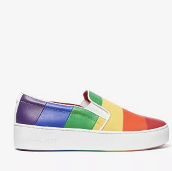 NIB MICHAEL KORS RAINBOW DYLAN LEATHER SNEAKERS Size 7.5 New in Box - Picture 2 of 7